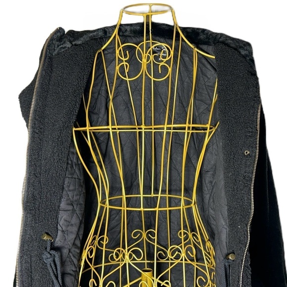 NEW Eden Society Sherpa Black Coat, Faux Fur Sleeves & Hood, Zipper, Pockets, M - Picture 12 of 16